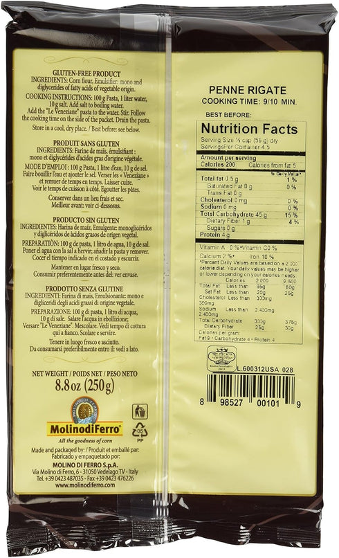 Le Veneziane 8.8 oz Gluten Free Penne Rigate Corn Pasta