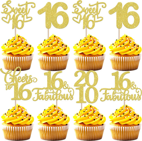 30 16th 16 2010 16 16th PCS Happy Birthday Cupcake Toppers Sweet Fabulous Sixteen Since Cupcake Picks Cheers to Years