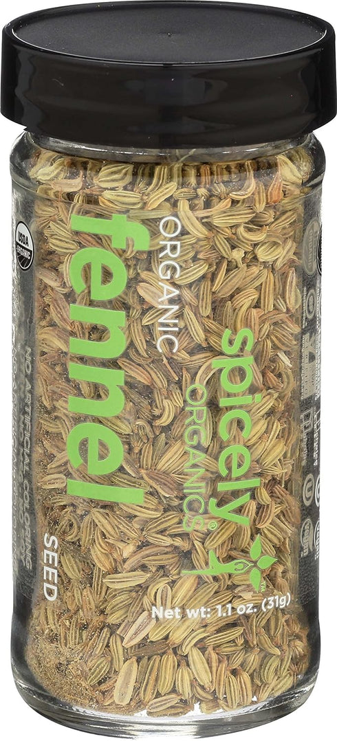 Spicely Organic Fennel Seeds Whole, 1.10 Ounce Jar, Certified Gluten Free