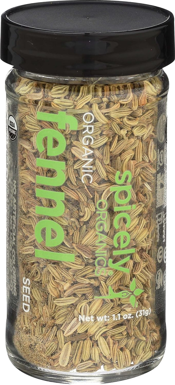 Spicely Organic Fennel Seeds Whole, 1.10 Ounce Jar, Certified Gluten Free
