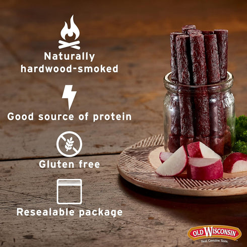 Old Wisconsin 26 Package Beef Sausage Snack Sticks, Naturally Smoked, Ready to Eat, High Protein, Low Carb, Keto