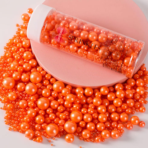 Kasvan Orange Pearl Sugar Sprinkles, 130g/4.58 Oz - Edible Candy Pearls for Baking Cake Decorations, Ice Cream Toppings