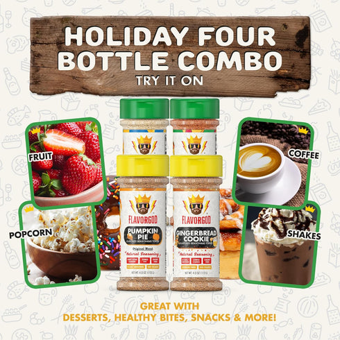 Pack 4, Set Holiday Combo of Herb, Spices, Toppers and Seasoning Gift - Pumpkin Spice, Gingerbread Cookie, Pizza