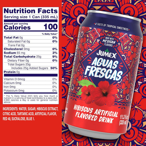 11.3oz, 24 Pack Jumex Aguas Frescas Hibiscus - Classic Mexican Soft Drinks - Hibiscus Drink for Cocktail Mixers