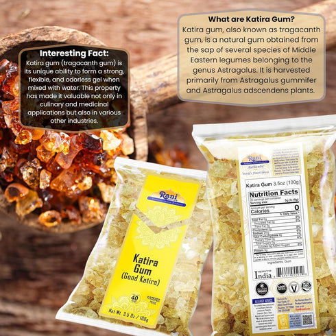 Rani Edible Gum Whole (Goonder Tragacanth Gum) 3.5oz (100g), All Natural, Vegan, Gluten Friendly, Kosher, Indian Origin