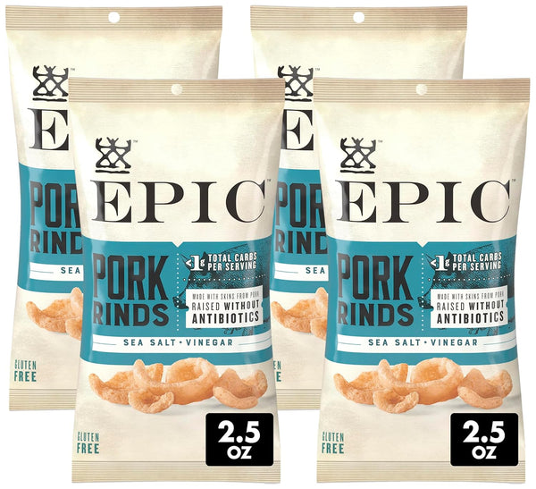 EPIC Sea Salt and Vinegar Pork Rinds, Keto Friendly, Protein Snacks, 2.5