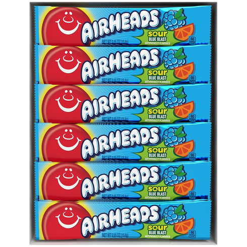 Pack 36 Airheads SOUR Candy Bars, Sour Blue Blast Flavored, Bulk, Concessions, Parties, of Bars