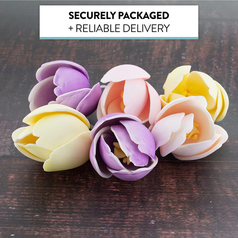 6 Count Global Sugar Art Tulip Sugar Cake Flowers, Yellow, Pink, Purple, by Chef Alan Tetreault