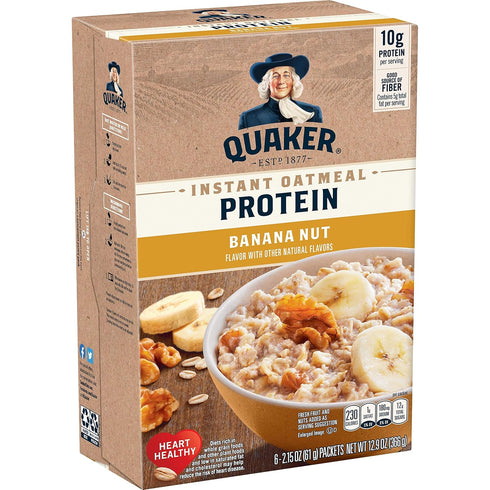 Quaker Protein Instant Oatmeal, Banana Nut, 10g Protein, Individual Packets, 36 Count