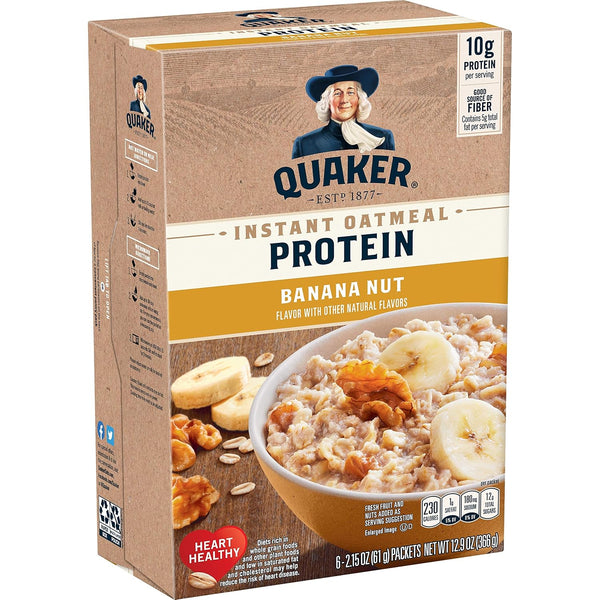 Quaker Protein Instant Oatmeal, Banana Nut, 10g Protein, Individual Packets, 36 Count