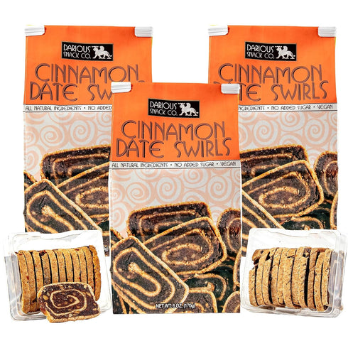 3 Pack 6 oz Darious Snack Co VEGAN and PLANT-BASED Cinnamon Date Swirls for Delicious BreakFast, Slightly Sweet