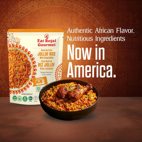 1.5 8g 8.8 oz Pack 6 Eat Regal Nigerian Style Jollof Rice with Vegetables, Bold Tomato Flavor, Always Fluffy, No Clump
