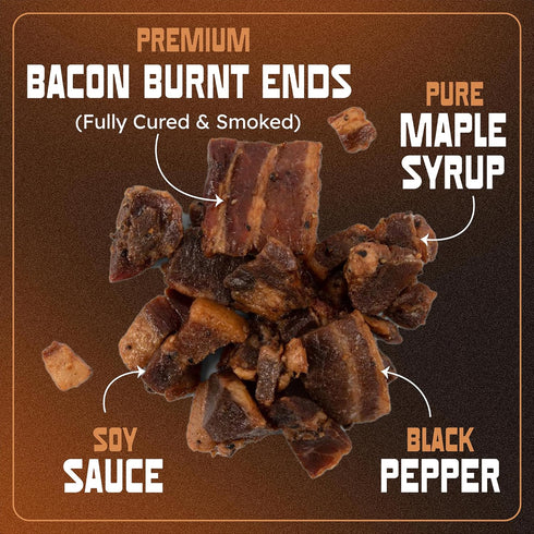 2.5 OZ (4 Pack) MaxJerky Montreal Maple Bacon Burnt Ends, Smoked Bacon Jerky