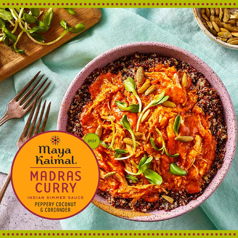 12.5 oz, Simmer Maya Kaimal Madras Curry Sauce, Spicy Indian Sauce with Peppery Coconut and Coriander. Vegan, Gluten