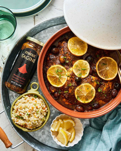 Mina Tagine Moroccan Fish Simmer Sauce - 12 oz - Tomato, Herbs & Spices, Chermoula, Lemon & Olive Oil