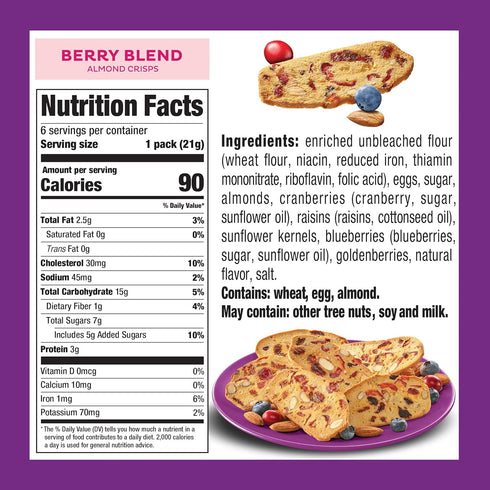 Nonni's THINaddictives Almond Thin Cookies - Berry Blend Almond Cookie Thins w/Cranberries Blueberries Goldenberries