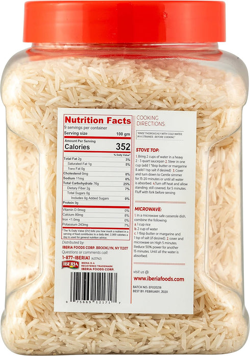 2 Iberia Basmati Rice Jar, Pounds, Extra Long Grain, Naturally Aged Indian White Basmati Rice, Natural Basmati Rice