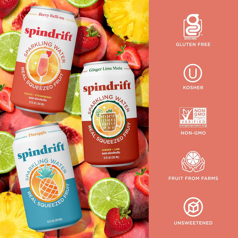 3 Pack, 12 Oz Pack 24 Spindrift Sparkling Water, Mocktail Flavor Variety Made with Real Squeezed Fruit, Fl Cans