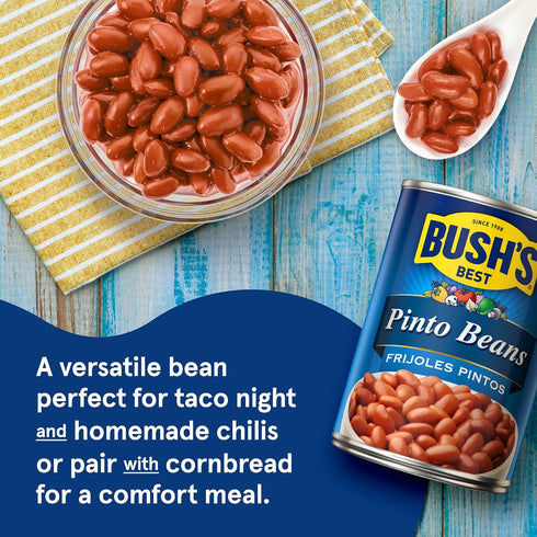 16 oz (Pack 12) BUSH'S BEST Canned Pinto Beans, Source of Plant Based Protein and Fiber, Low Fat, Gluten Free, Great