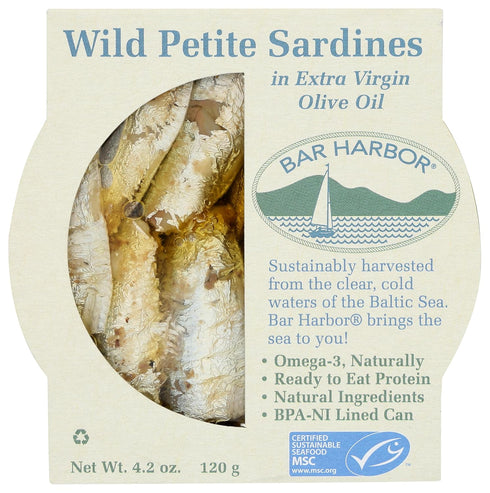 BAR HARBOR Wild Petite Sardines in Extra Virgin Olive Oil, 4.2 OZ