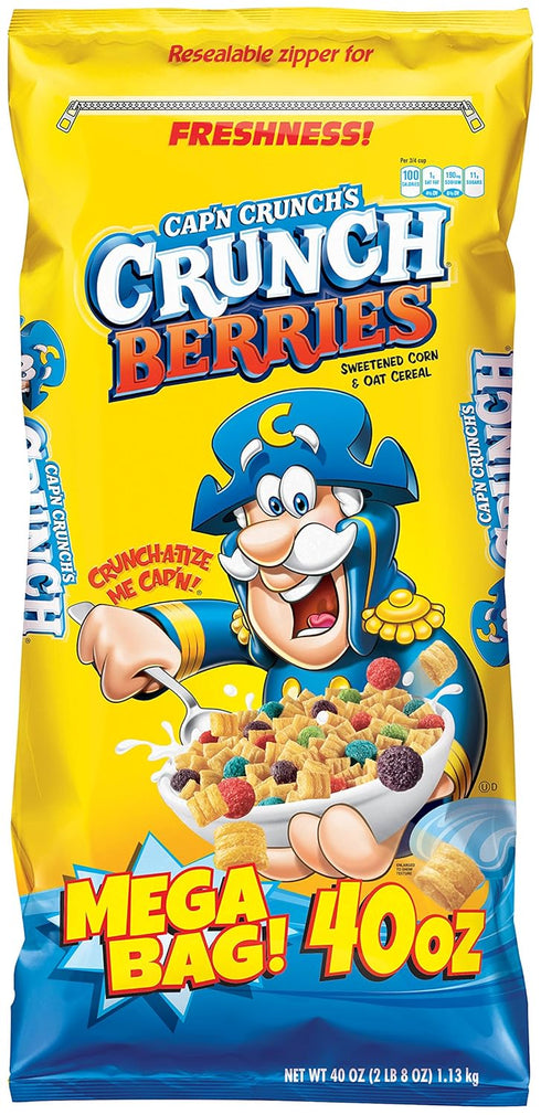 Quaker Cap'n Crunch Crunch Berries Breakfast Cereal, Mega Size 40 oz. Bag