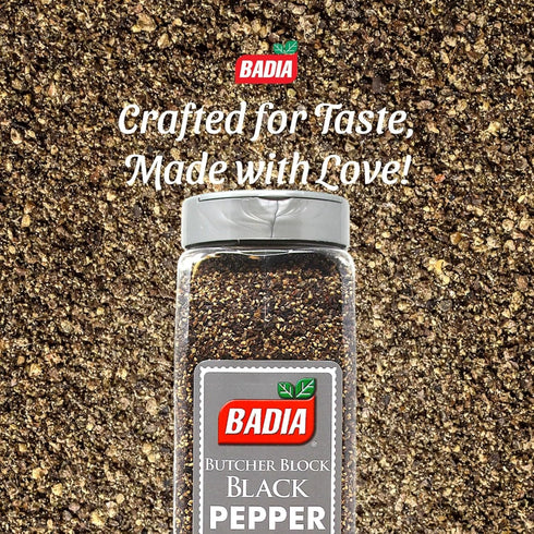 16 oz Badia Black Pepper Butcher Block, Coarse & Bold Pepper for Grilling, Cooking and Seasoning