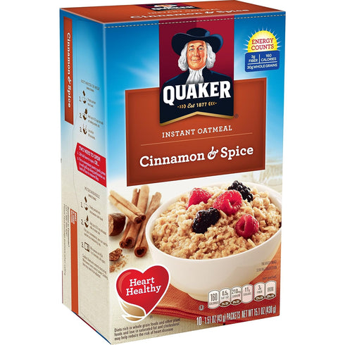 10-Count (Pack 4) Quaker Instant Oatmeal Cinnamon & Spice, Boxes