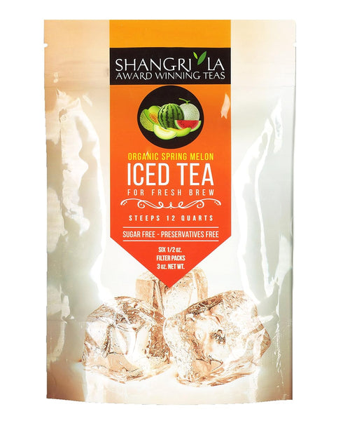 Shangri-La Tea Company Organic Spring Melon Green Tea Iced Tea Bags, Unsweetened, 6 Count, Brews 2 Quarts