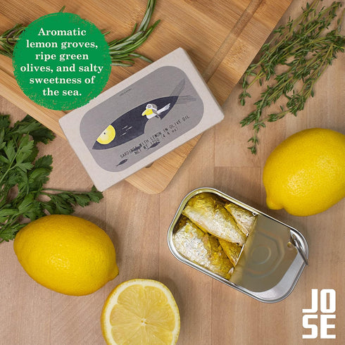 3, 125g Pack 3 Canned Sardines with Lemon and Olive Oil by Jose Gourmet, Wild Caught Portuguese Sardines, Canned Fish