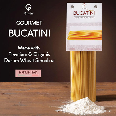 17.64oz 500g (4 Pack) Gusta Bucatini Pasta Noodles - Premium Italian Pasta from Italy - Durum Wheat Semolina Organic