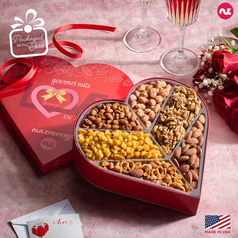 (6 2 LB) Package, NUT CRAVINGS - Easter Mixed Nuts Heart Shaped Gift Basket, Love in A Box Assortments, Romantic Food