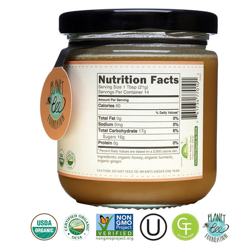 100% 11oz (311g) GREENBOW Organic Honey with Turmeric - USDA Certified Organic, Non-GMO, Gluten Free - Whole Food
