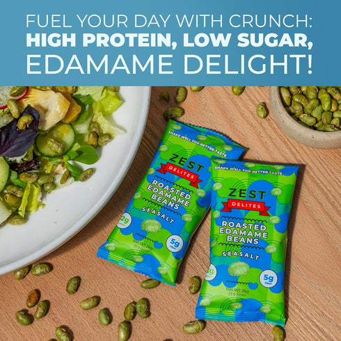 (12g), 0.9oz 24 Pack Edamame Beans Snack by Zest Delites, Crunchy Dry Roasted, Sea Salt, Healthy Snacks High Protein
