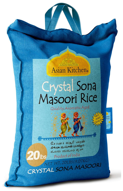 20-Pound 20lbs (9.08kg) Asian Kitchen Crystal Sona Masoori Aged Rice Bag, Short Grain Rice ~ All Natural | Gluten