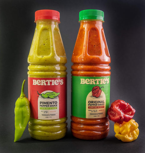 Bertie's Original Pepper Sauce, 17 Oz/500ml | Fresh Trinidad Moruga Red & Scotch Bonnet Peppers