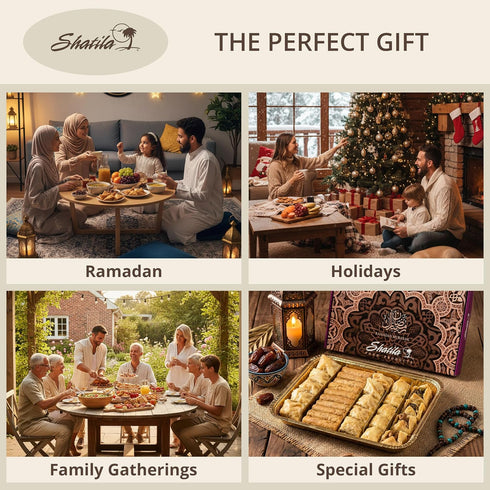 30-Pieces Shatila Food Products Half Ramadan Assorted Fillo Mix Baklava Box, Assorted Baklawa Pastry, Mediterranean