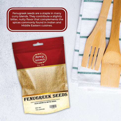 Spicy World 7 Fenugreek Seeds (Methi) Ounce Bag - All Natural & Pure - Resealable Bag