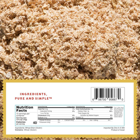 High Fiber Wheat Bran, All-Natural for Baking, Toasting, Cereals, Smoothies, Vegan, Kosher, 8.8oz