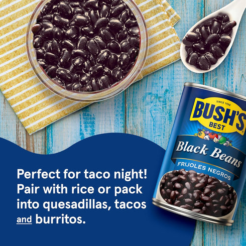 15 oz (Pack 12) BUSH'S BEST Canned Black Beans, Source of Plant Based Protein and Fiber, Low Fat, Gluten Free