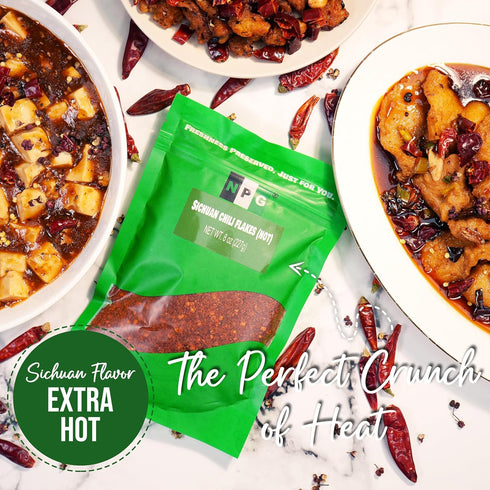 NPG Authentic Sichuan Chili Flakes 8 Ounce, Extra Hot Szechuan Crushed Red Pepper Flake Bulk, Essential Spice