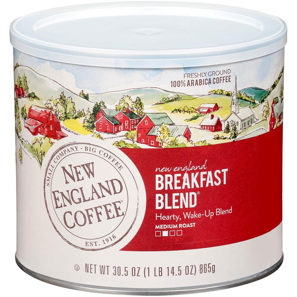 New England Coffee Breakfast Blend Medium Roast Ground Coffee, 30.5oz Can (Pack