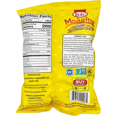 GEEGVV 1.4oz (Pack 12, 16.8 Oz) LULU Maduritos Sweet Plantain Chips, Gluten-Free, Bag of Total