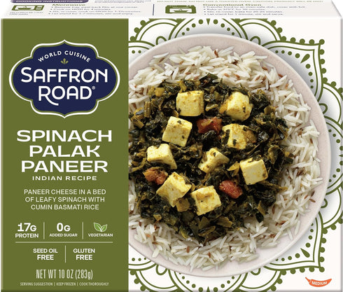 Saffron Road Frozen Spinach Palak Paneer Seed Oil Free, No Artificial Ingredients,