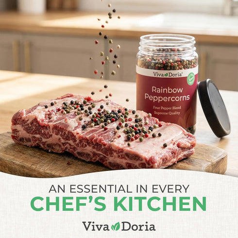 16 Oz, Viva Doria Rainbow Blend Peppercorn, Steam Sterilized Whole Black/Green Pepper, Whole Pink/White Pepper