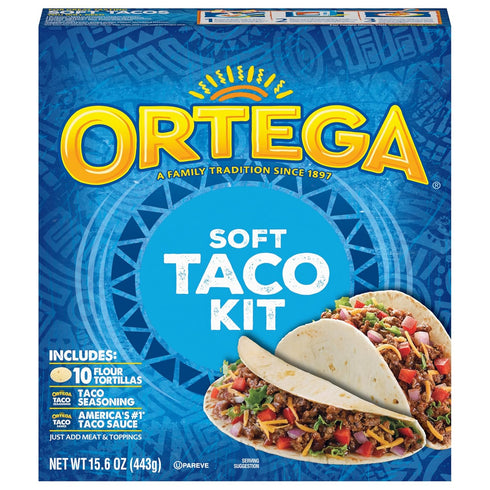Ortega Soft Taco Kit, 10 Soft Flour Tortillas, Taco Seasoning and Taco