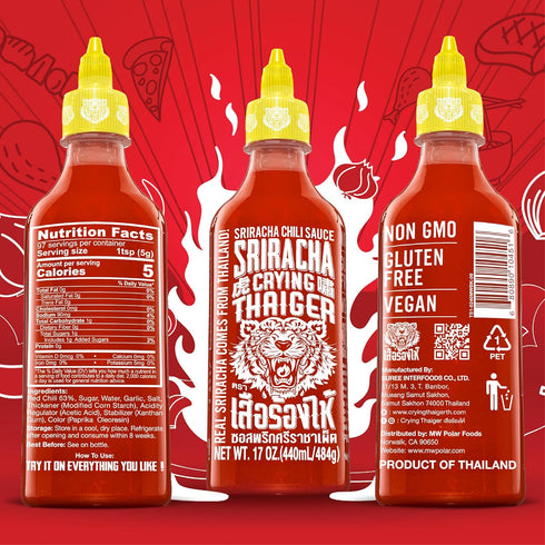Crying Thaiger 17oz (Pack 1) Sriracha Chili Sauce - Classic Thai Hot Sauce, Vegan, Gluten-Free, Non-GMO Made