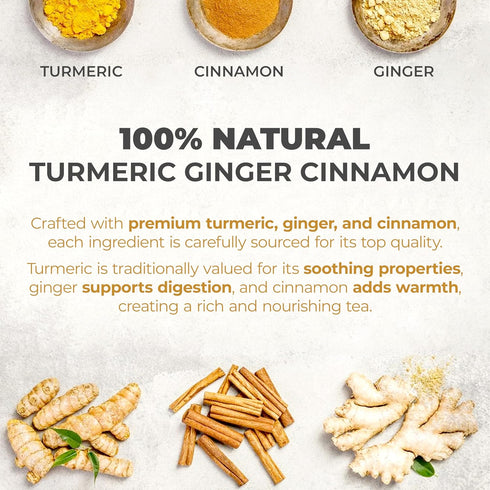 40 100% LeafLea Turmeric Ginger Cinnamon Tea Bags, Natural Ingredients Herbal Tea, Turmeric Ginger Herbal Blend