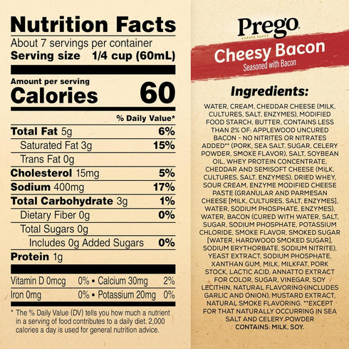 14.5 oz (Pack 2) Prego Cheesy Bacon Cheddar Cheese Sauce, Jar