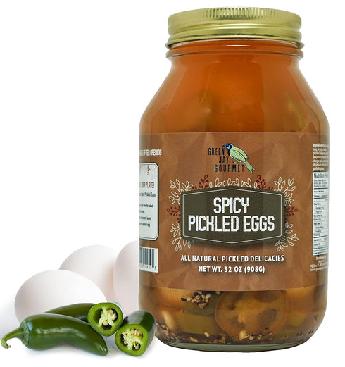 Green Jay Gourmet Spicy Pickled Eggs in a Jar Fresh Hand Jarred