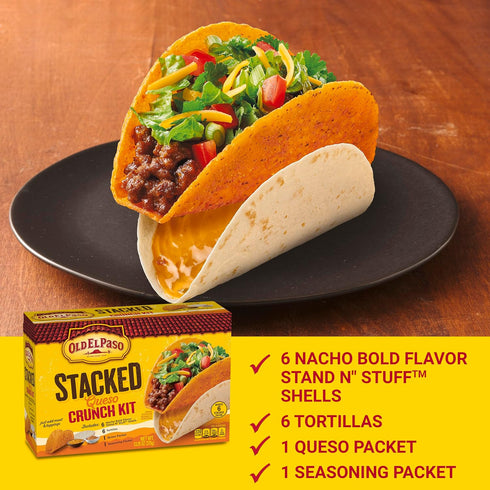 6-count, 13.25 oz. (Pack 2) Old El Paso Stacked Queso Crunch Taco Kit